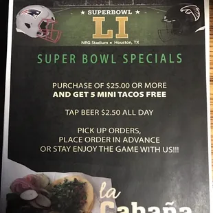 Special deal for La Cabaña!! Come check it out!