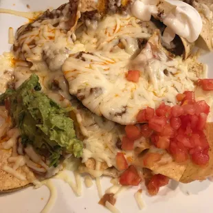 Half order of nachos (minus onion and jalapeño)