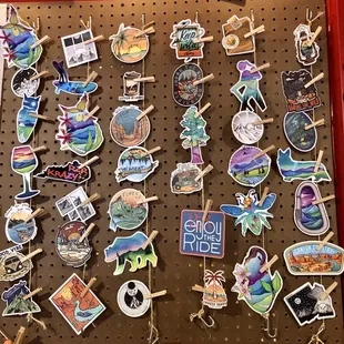 a pegboard with stickers on it