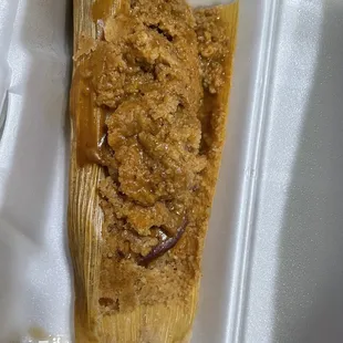Pork tamale super duper salty. I wouldn't get this again and the masa crumbled