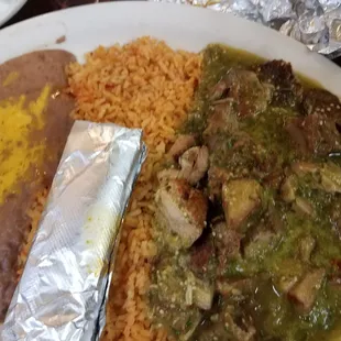 Excellent Chile Verde. Tender pork and delicious sides.