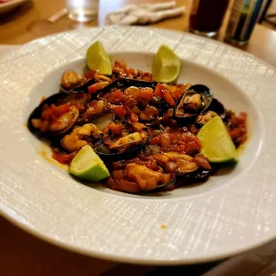 a white plate of food on a table