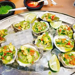 a platter of fresh oysters