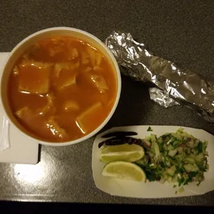 Large Menudo with the fixings (Missing a bit of Oregano)