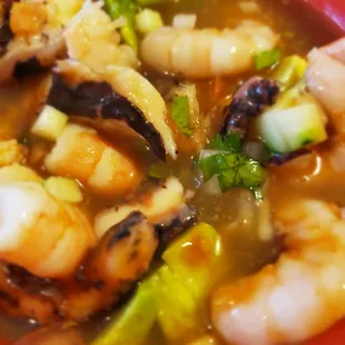 Now this is what you call an authentic shrimp and octopus cocktail lots of shrimp and octopus