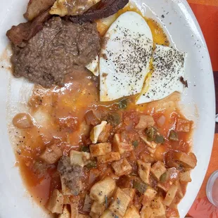 Papas Rancheras, eggs, bacon &amp; beans