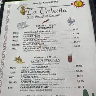 a menu for a mexican restaurant