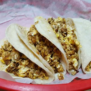 Chorrizo and egg tacos