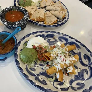 ChickenQuesadillas, Flautas, bean/beef dip and salsa