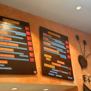a menu on a wall