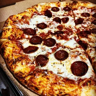 Classic pepperoni pizza. Comes in standard, vegan, or gluten free.