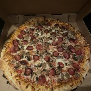 Pepperoni, Sausage, &amp; Mushroom pizza