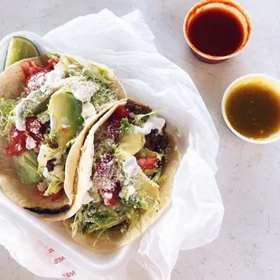 The "Americano" version of the carne tacos - with avocado, lettuce, and tomato