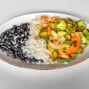 Vegetable Plate, comes with grilled broccoli, zucchini, squash, mushrooms, peppers, onions and tomatoes with white rice.