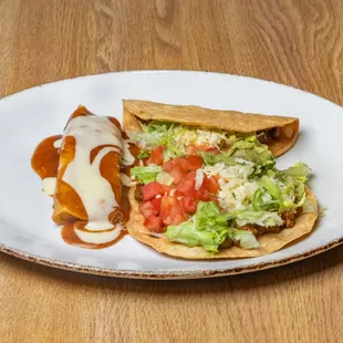 SPECIAL #8
One cheese enchilada, one beef or chicken hard shell taco and one beef 
tostada 9.50 soft taco for .50, Add beef or chicken .50