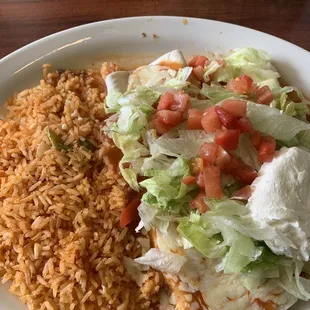 #17 lunch-burrito an enchilada and rice