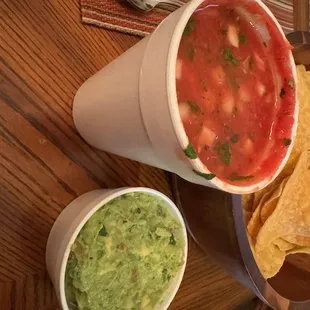 Salsa and guacamole.