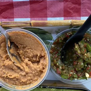 Frijoles Puercos &amp; Salsa with their chips. AMAZING!