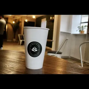 a coffee cup on a table