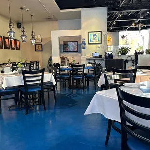tables and chairs in a restaurant