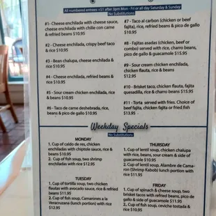 Wonderful Lunch and Weekday Specials menu - all day!