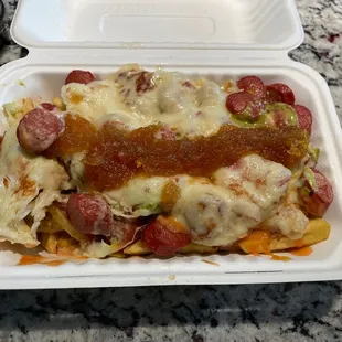 a takeout container of food