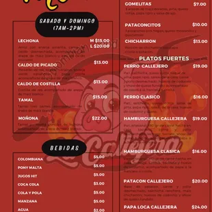 The menu (from Google)