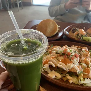 Verde juice and potato flautas