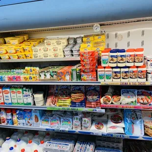 shelves of dairy and milk