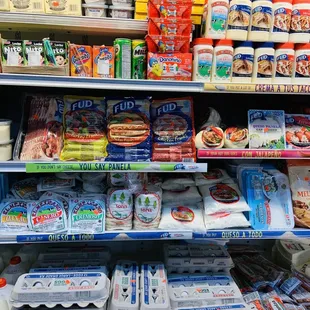 shelves of dairy products