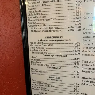 Menu- Burros, Chili&apos;s, Enchiladas, Tosatadas