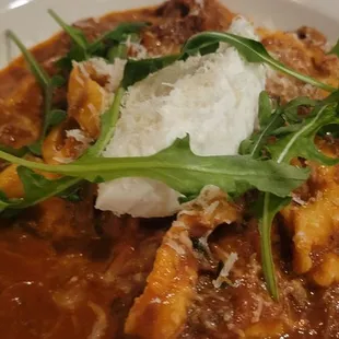 goat ragu tagliatelle with riccotta cheese