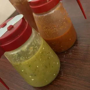 Red salsa and green salsa
