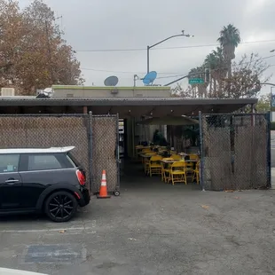 Parking area with access to patio.