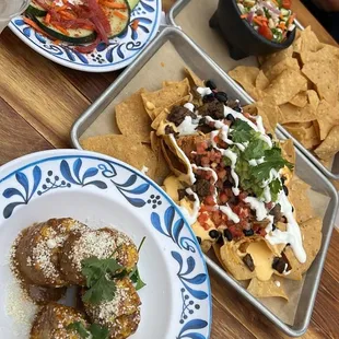 plates of food on a wooden table