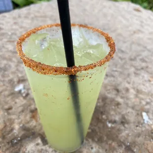 Cucumber marg with spicy salt rim