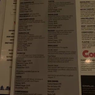 Vegan menu