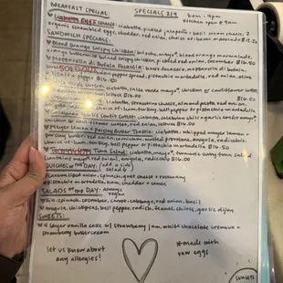 Specials menu