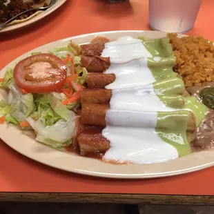 a plate of mexican food on a table