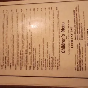 Back of menu