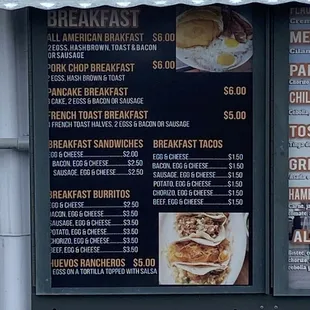 breakfast menu and prices
