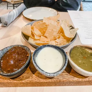 Chips, salsa, and queso