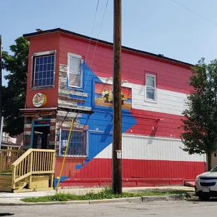 a multicolored building