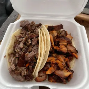 Carne asada and chicken taco. I'm allergic to cilantro so thats why I asked for only meat.