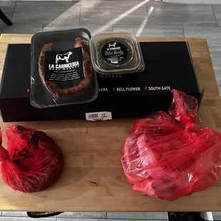 sausages in plastic bags