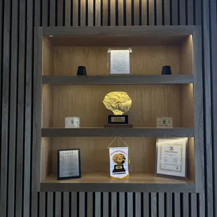 a display of award items