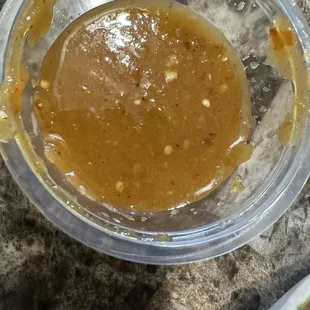 Up close on their hot sauce....