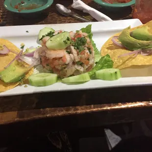 Watching the daily carb intake. Shrimp Cerviche too pretty to eat. ALMOST!!!!