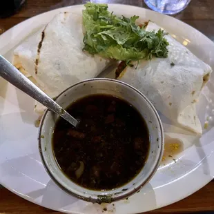 Burrito Pastor with a side of Black Bean Soup
