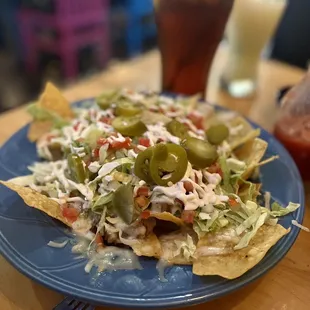 Nachos with beef fajita meat